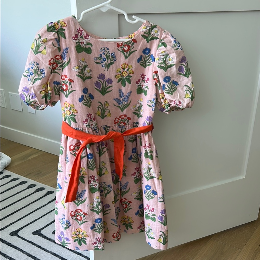 Mini Boden Pink Floral Dress with Orange Sash